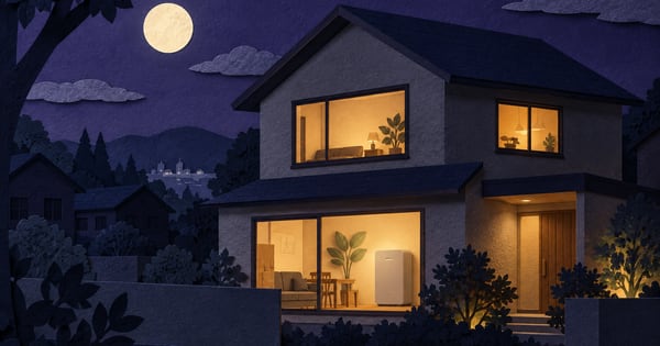 夜の住宅と室内の明かりを描いた切り紙
