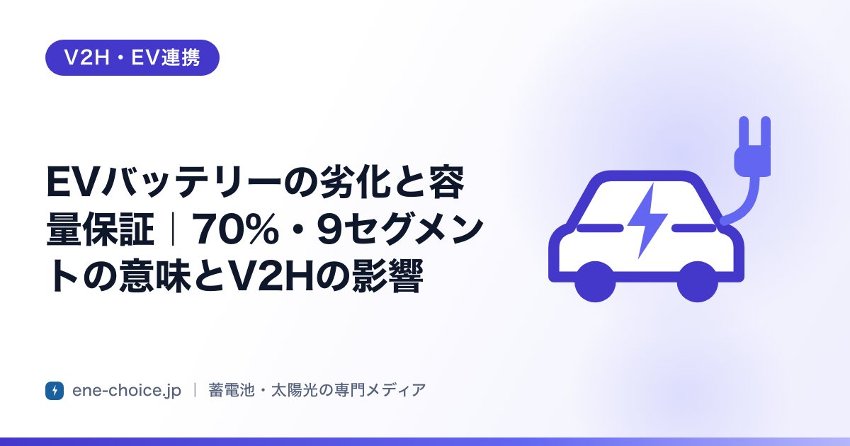 「EVバッテリーの劣化と容量保証｜70%・9セグメントの意味とV2Hの影響」のタイトルカード