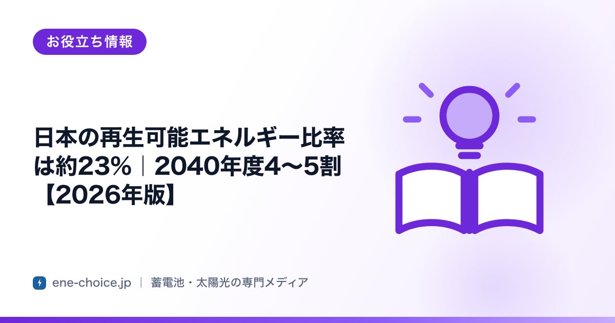 「日本の再生可能エネルギー比率は約23%｜2040年度4〜5割【2026年版】」のタイトルカード