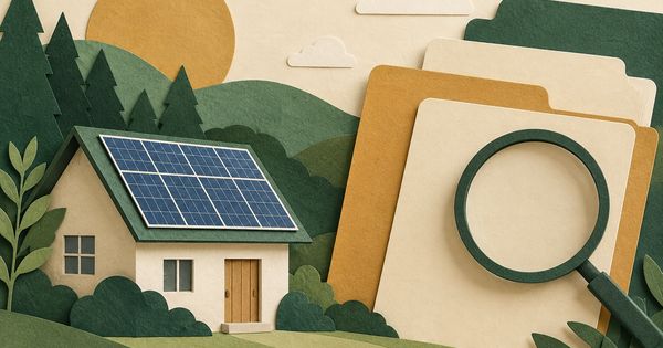 太陽光屋根と無地フォルダーを描いた紙のコラージュ
