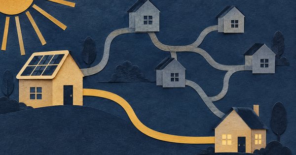 家へ直接伸びる一本の道と、複数の家を経由する小道を紙で対比した無文字の地図風コラージュ