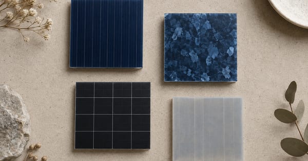 異なる表面模様をもつ四枚の小さな太陽電池素材の見本